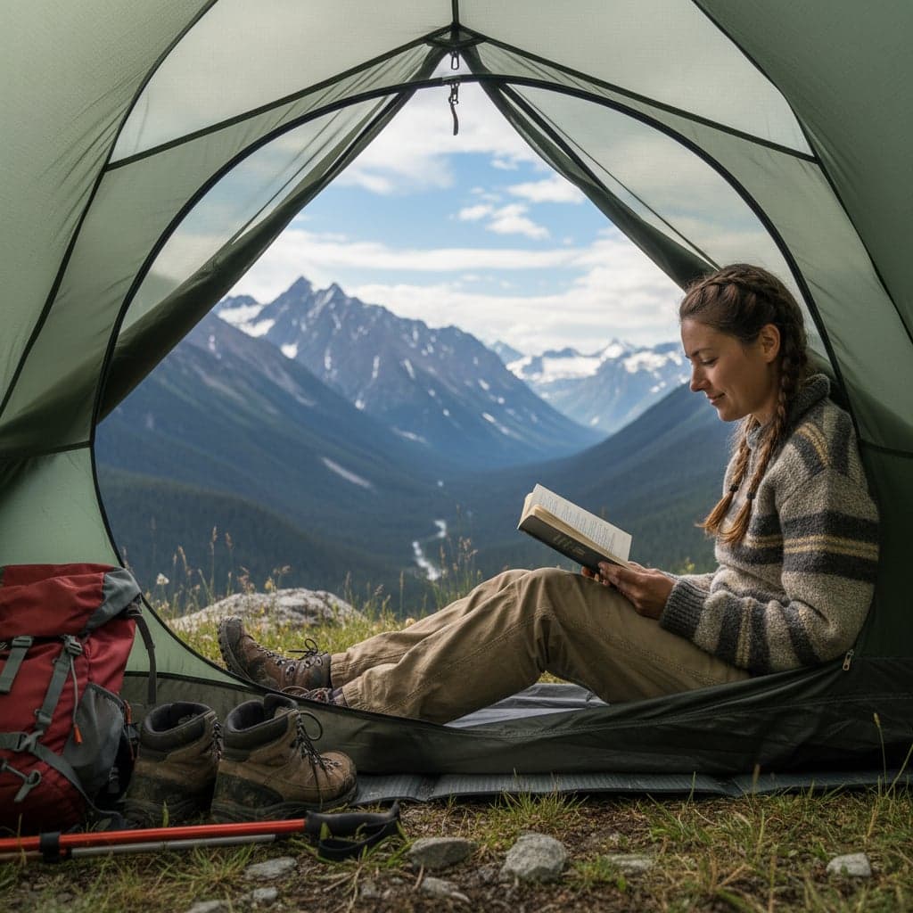 Camper relaxing in a tent